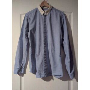 Sandro | Men's Contrast Collar Hidden Placket Button Down Shirt In Blue/White